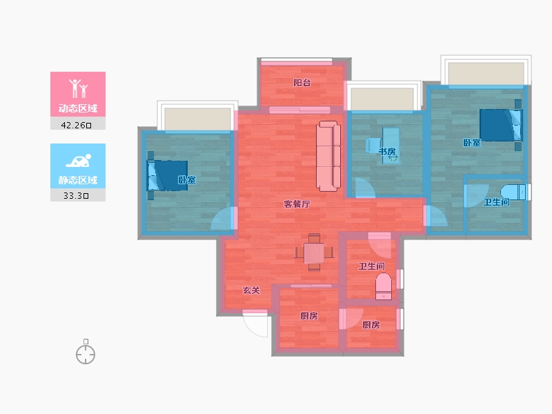 重庆-重庆市-龙湖千山新屿15号楼,25号楼,24号楼90㎡-66.07-户型库-动静分区