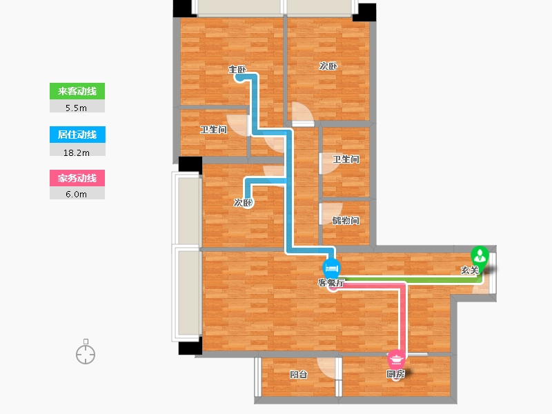 重庆-重庆市-华润中心悦府A2户型101m²-94.79-户型库-动静线