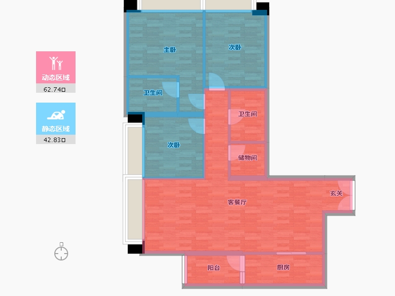 重庆-重庆市-华润中心悦府A2户型101m²-94.79-户型库-动静分区