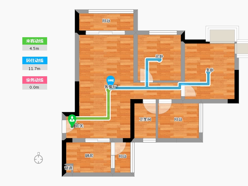 重庆-重庆市-弘阳时光澜庭1号楼,2号楼,3号楼84.81m²-62.61-户型库-动静线