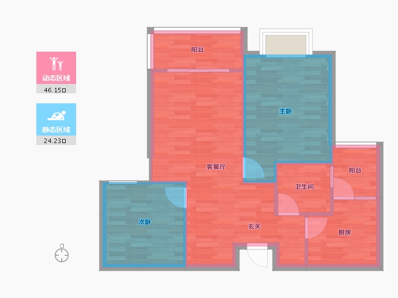 重庆-重庆市-恒大林溪郡G户型67m²-63.42-户型库-动静分区