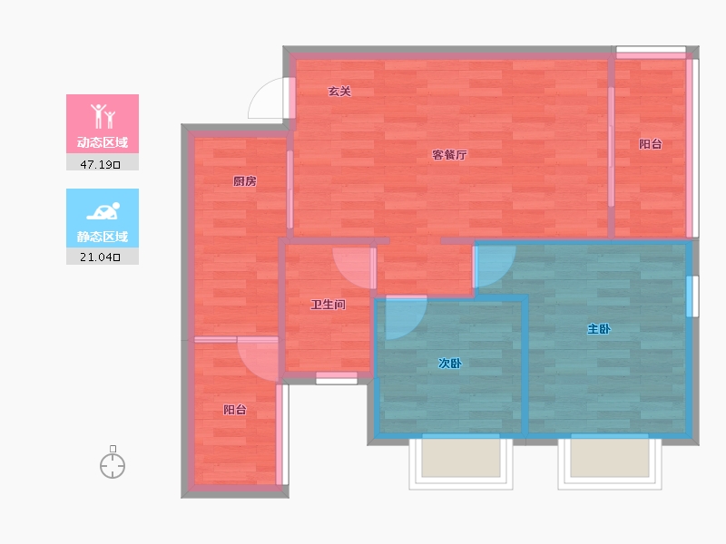 重庆-重庆市-恒大林溪郡5号楼64m²-61.28-户型库-动静分区