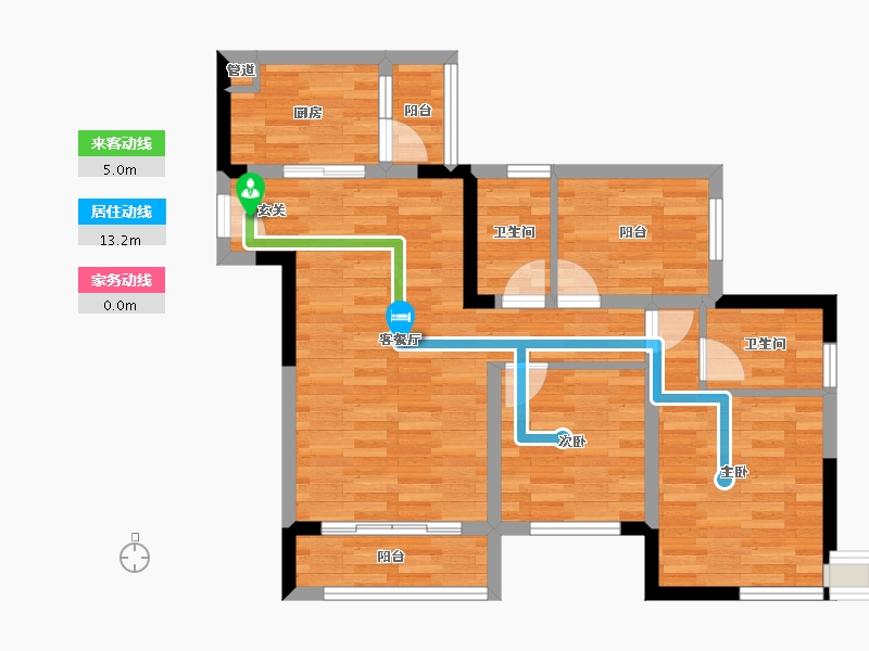 重庆-重庆市-弘阳时光澜庭1号楼,2号楼,3号楼,4号楼94.89m²-69.41-户型库-动静线