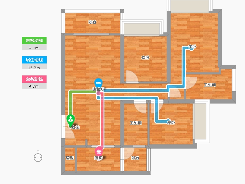 重庆-重庆市-蝴蝶里1号楼85m²-79.85-户型库-动静线