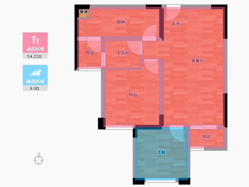 重庆-重庆市-弘阳时光澜庭1号楼,2号楼,3号楼,4号楼74.39m²-55.48-户型库-动静分区