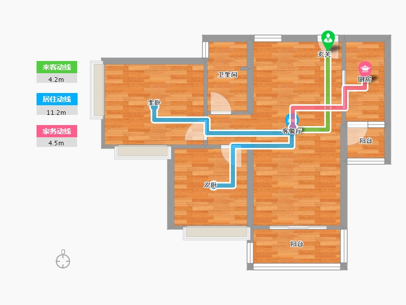 重庆-重庆市-蝴蝶里1号楼64m²-60.86-户型库-动静线