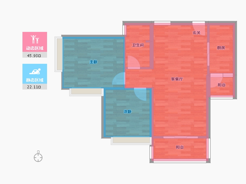 重庆-重庆市-蝴蝶里1号楼64m²-60.86-户型库-动静分区