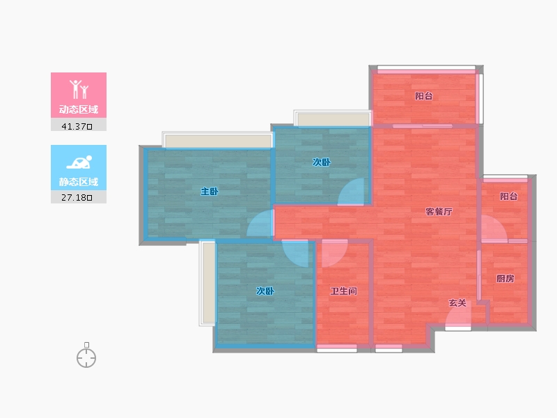 重庆-重庆市-蝴蝶里1号楼73m²-62.03-户型库-动静分区