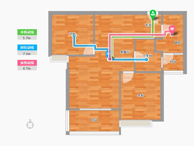 重庆-重庆市-蝴蝶里1号楼63m²-61.64-户型库-动静线