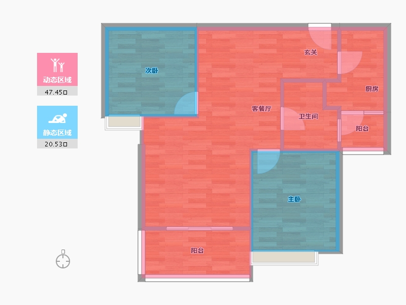 重庆-重庆市-蝴蝶里1号楼63m²-61.64-户型库-动静分区