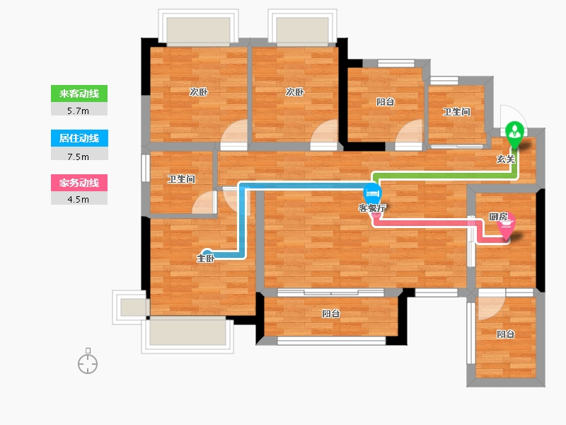 重庆-重庆市-弘阳时光澜庭10号楼110m²-76.96-户型库-动静线