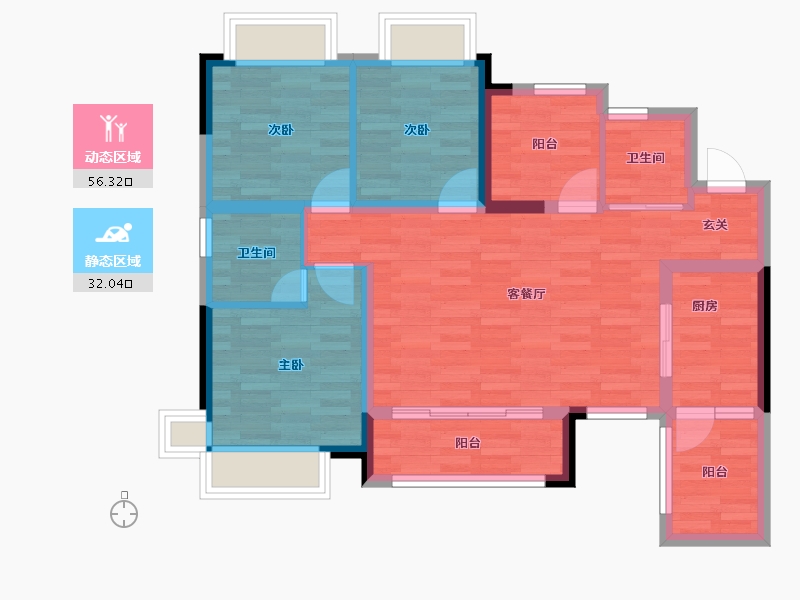 重庆-重庆市-弘阳时光澜庭10号楼110m²-76.96-户型库-动静分区