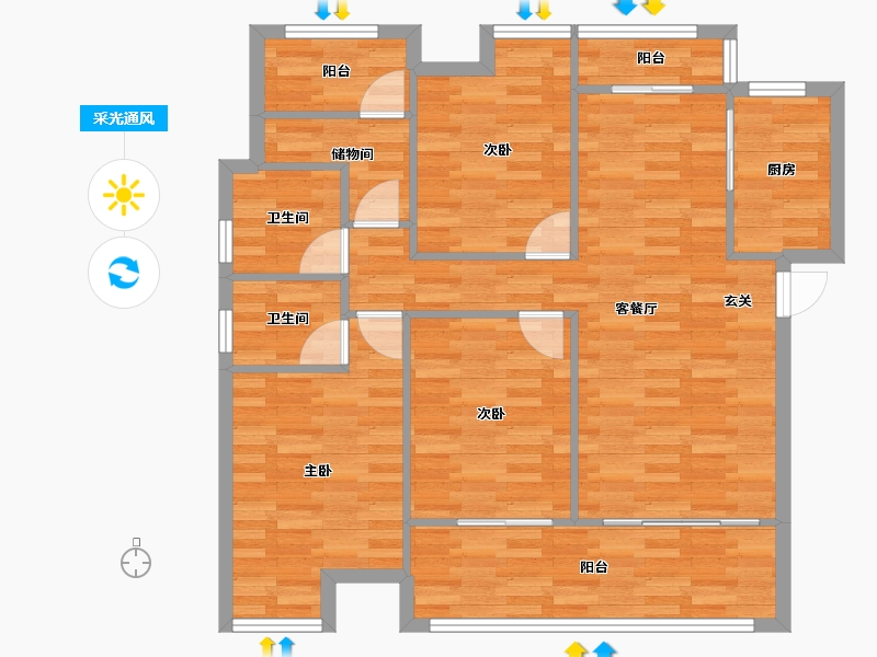 重庆-重庆市-澳海御江苑C3号楼91m²-91.20-户型库-采光通风