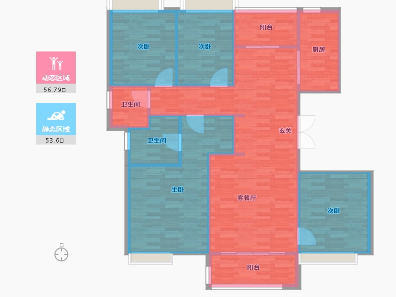 重庆-重庆市-澳海江悦府6号楼,7号楼123.4㎡-100.91-户型库-动静分区