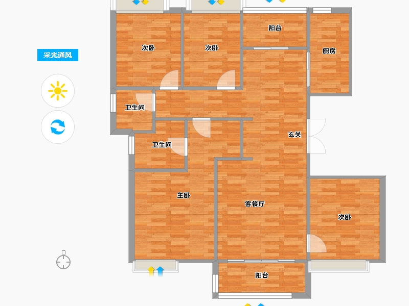 重庆-重庆市-澳海江悦府6号楼,7号楼123.4㎡-100.91-户型库-采光通风