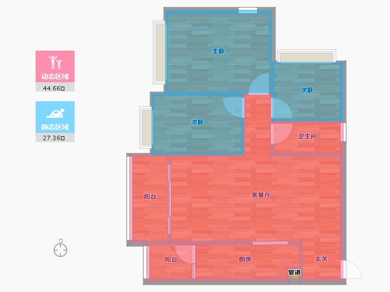 重庆-重庆市-财信新界1号楼65m²-65.39-户型库-动静分区