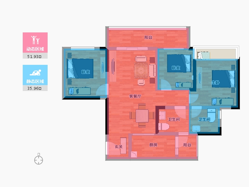 重庆-重庆市-金科天壹府10,2,3幢,11幢99.99m²-77.58-户型库-动静分区