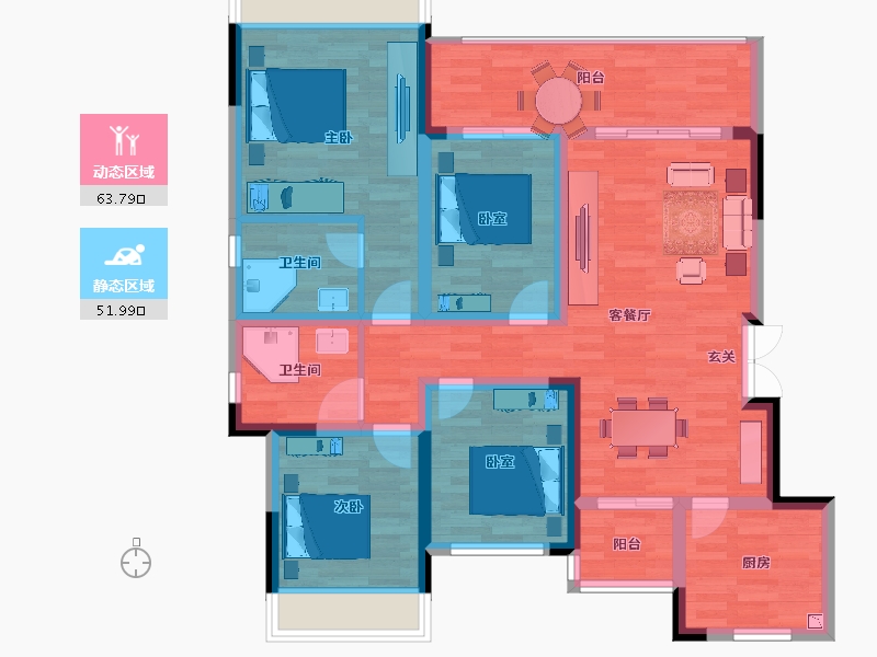 重庆-重庆市-金科天壹府10,2,3幢,11幢99.99m²-102.47-户型库-动静分区