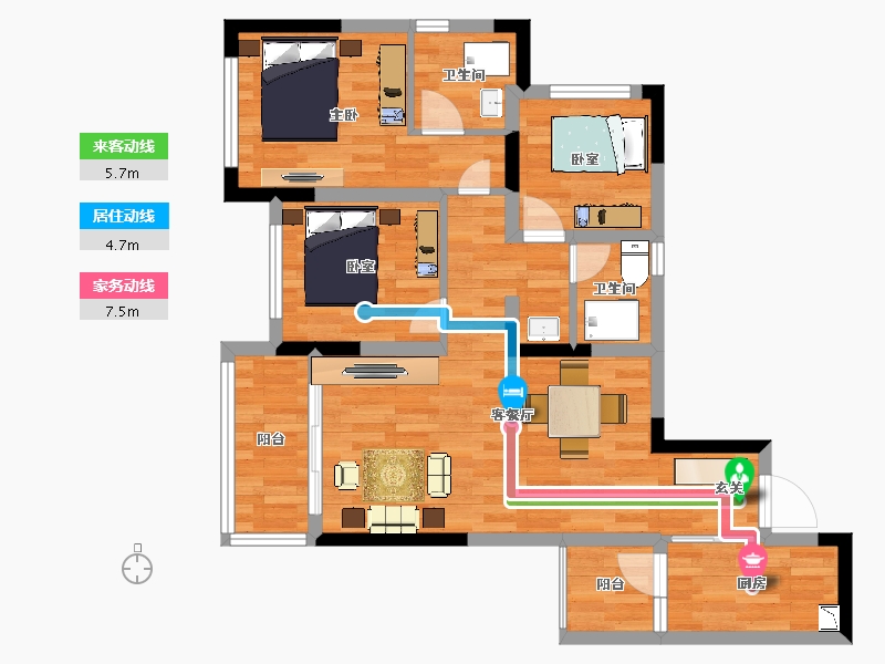 重庆-重庆市-金科天壹府99.97m²-73.35-户型库-动静线