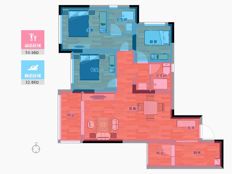 重庆-重庆市-金科天壹府99.97m²-73.35-户型库-动静分区