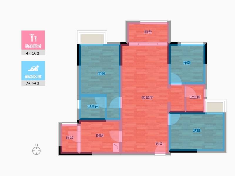 重庆-重庆市-金科天壹府98.28m²-70.75-户型库-动静分区