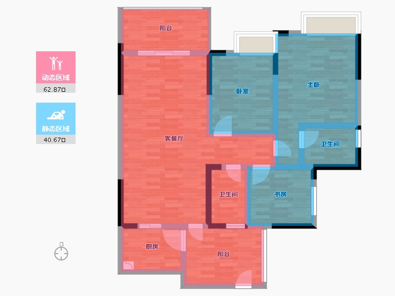 重庆-重庆市-半山半园6栋,8栋,7号楼,2号建面117m²-91.57-户型库-动静分区