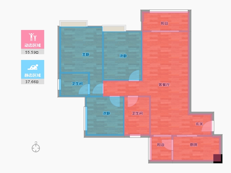 重庆-重庆市-中冶仁和西里1号楼,6号楼84m²-84.49-户型库-动静分区