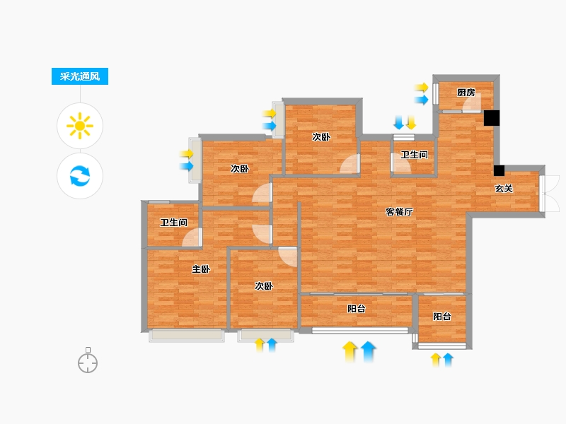 重庆-重庆市-印江州三期3号楼,三期5号楼106m²-107.04-户型库-采光通风