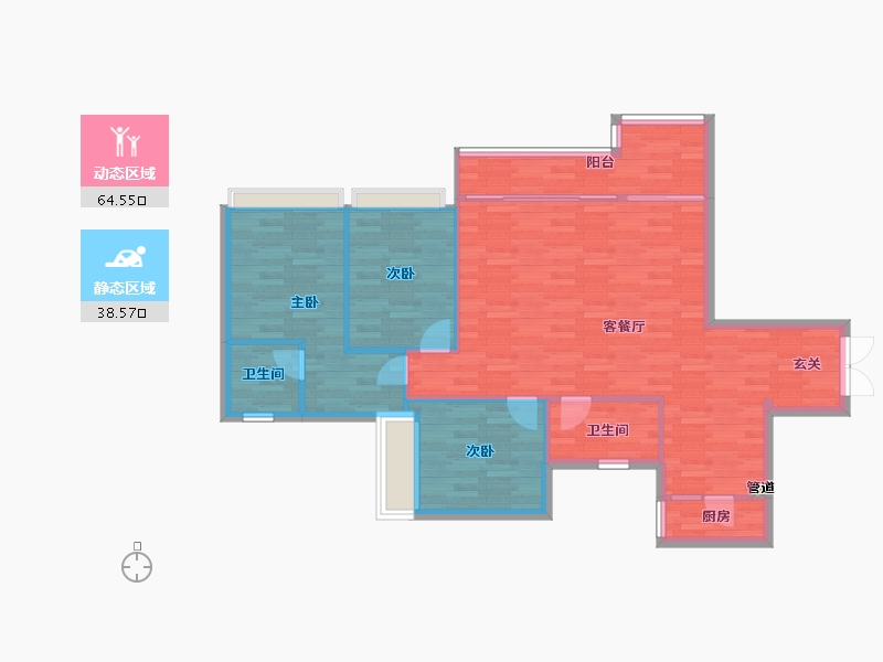 重庆-重庆市-印江州三期3号楼,三期5号楼94m²-94.00-户型库-动静分区