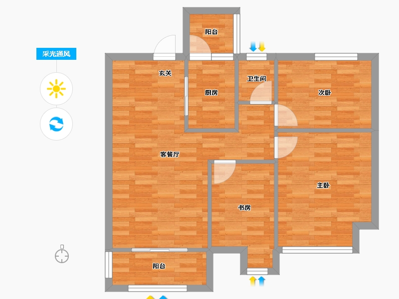 重庆-重庆市-澳海御江苑C3号楼68m²-68.32-户型库-采光通风