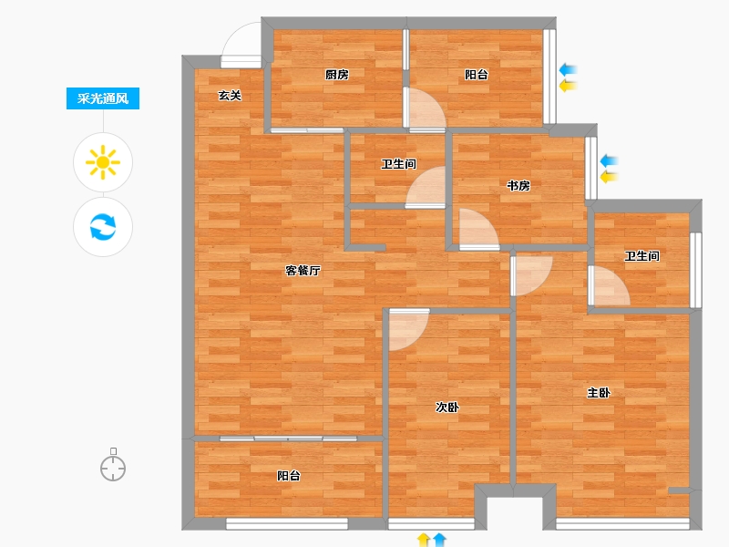 重庆-重庆市-澳海御江苑C3号楼78m²-78.10-户型库-采光通风