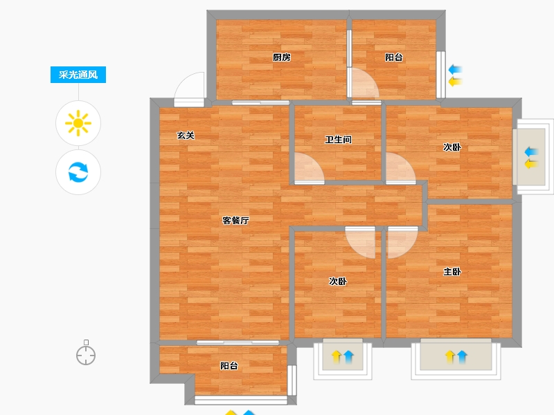 重庆-重庆市-恒大林溪郡5号楼74m²-70.81-户型库-采光通风