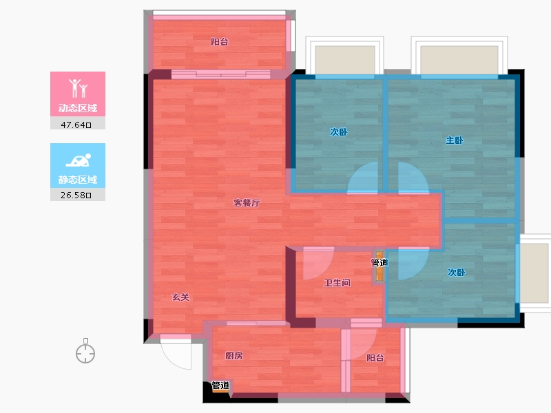 重庆-重庆市-恒大林溪郡A/F户型90m²-65.59-户型库-动静分区