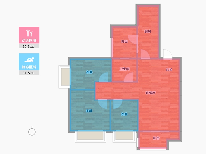 重庆-重庆市-恒大林溪郡5号楼75m²-71.37-户型库-动静分区