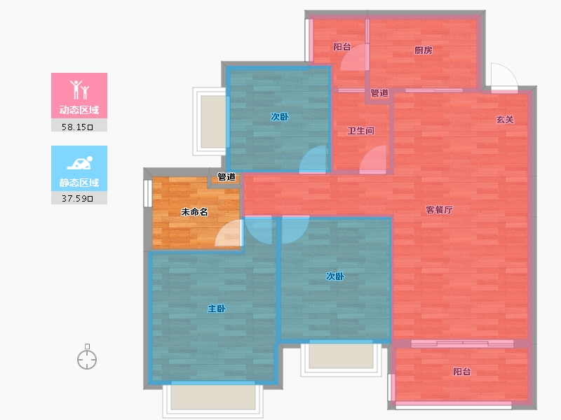 重庆-重庆市-恒大林溪郡6号楼98m²-92.05-户型库-动静分区