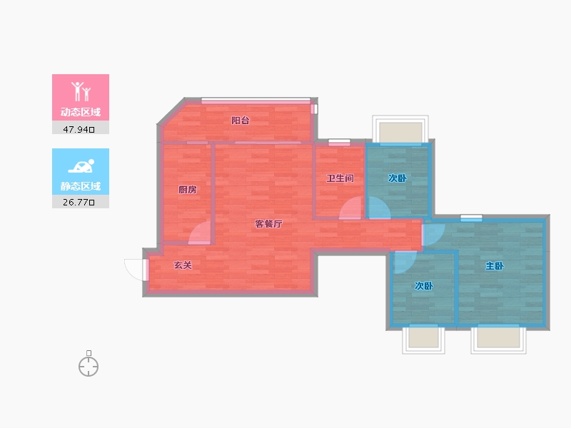 重庆-重庆市-恒大林溪郡4号楼75m²-66.71-户型库-动静分区