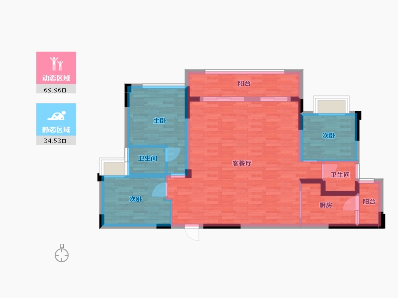 重庆-重庆市-北京城建龙樾生态城2号地洋楼5号楼,2号地4,10号楼,6号地4号楼套内98m²-93.96-户型库-动静分区