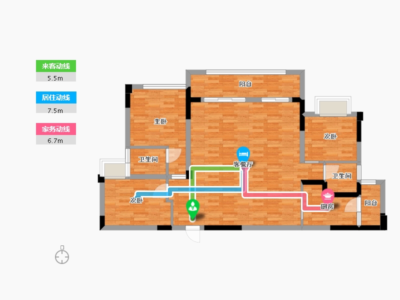 重庆-重庆市-北京城建龙樾生态城2号地洋楼5号楼,2号地4,10号楼,6号地4号楼套内98m²-93.96-户型库-动静线