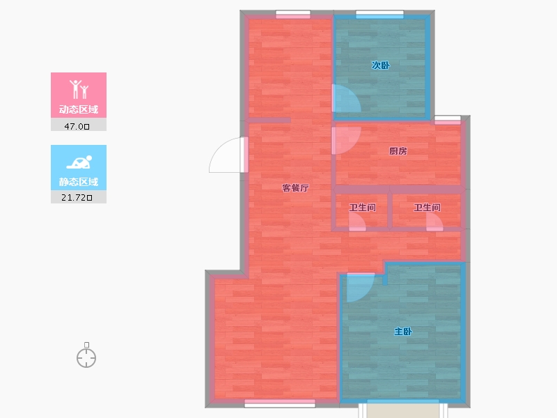 北京-北京市-北京经开汀塘8号楼建面92m²-61.63-户型库-动静分区