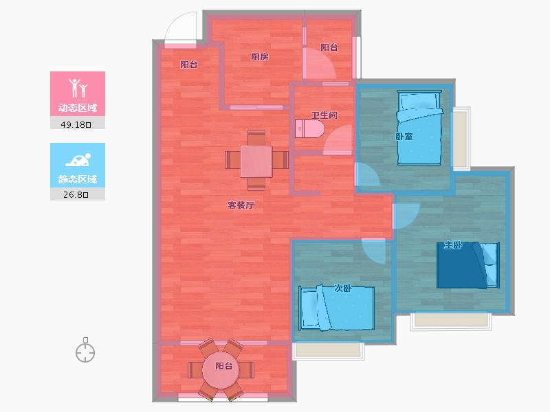 重庆-重庆市-恒大御澜庭19号楼,20号楼97.6㎡-69.25-户型库-动静分区