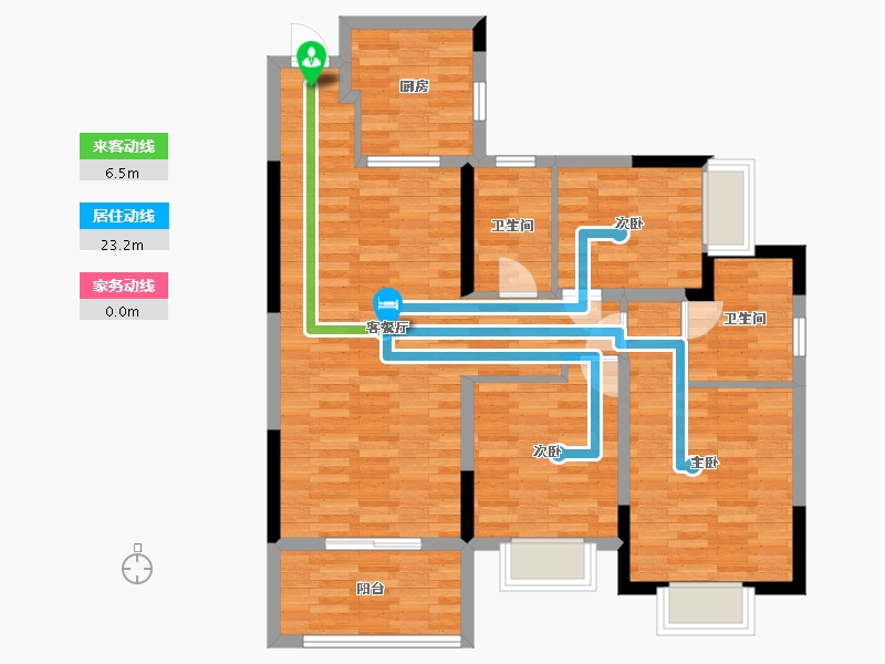 重庆-重庆市-恒大新城3号房户型高层6号楼套内0m2-91.55-户型库-动静线