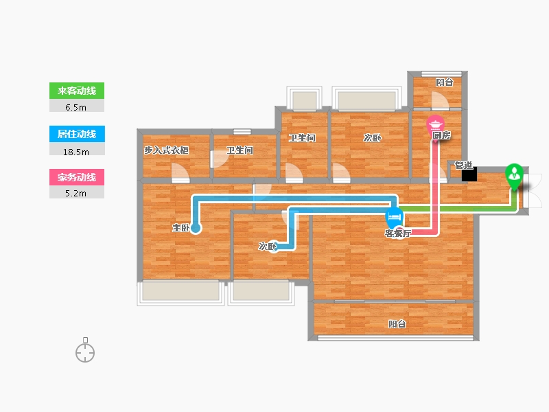 重庆-重庆市-中粮中央公园祥云B5栋套内105m²-105.00-户型库-动静线