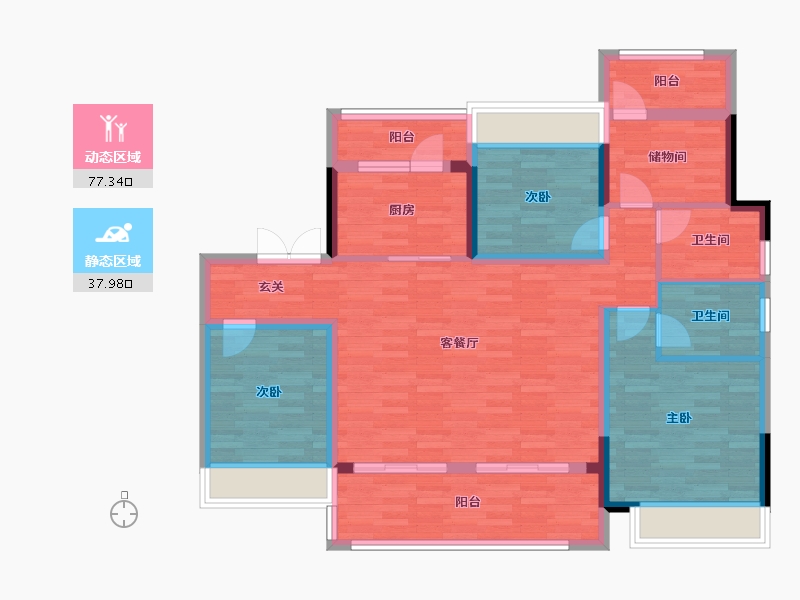 重庆-重庆市-首创西江阅2-1号楼,2-4号楼,2-9号楼,2-19号楼128.61m²-101.54-户型库-动静分区