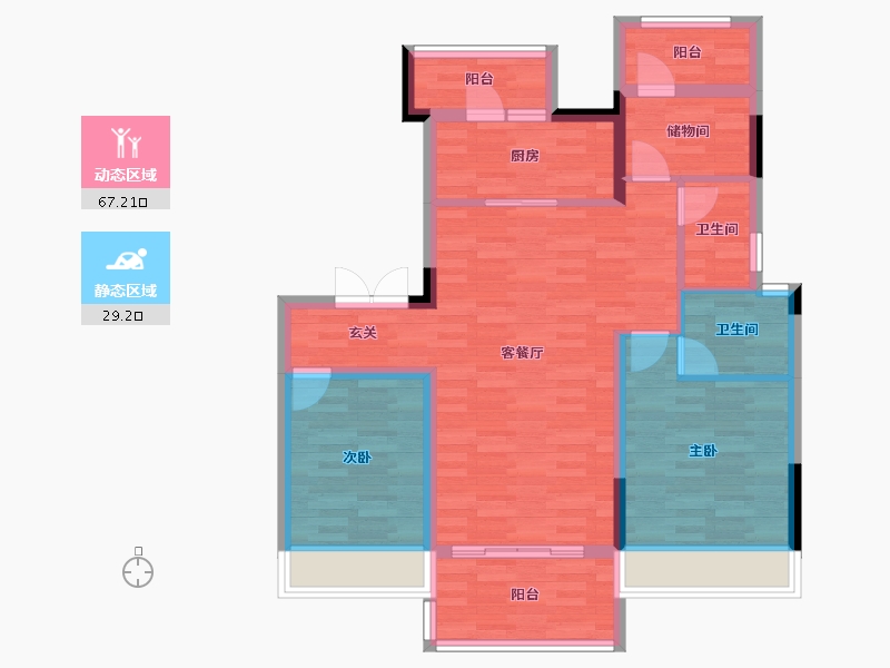 重庆-重庆市-首创西江阅2-7号楼,1-1号楼,1-2号楼,1-3号楼,1-4号楼,1-5号-84.94-户型库-动静分区