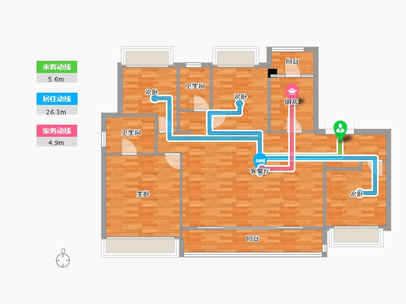 重庆-重庆市-中粮中央公园祥云B4号楼套内124m²-112.60-户型库-动静线