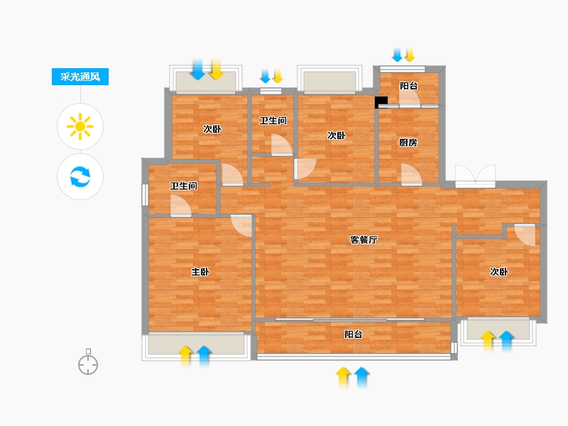 重庆-重庆市-中粮中央公园祥云B4号楼套内124m²-112.60-户型库-采光通风