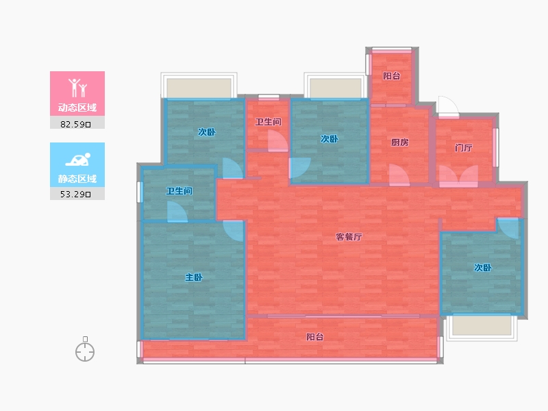 重庆-重庆市-中粮中央公园祥云套内113m²2-124.21-户型库-动静分区