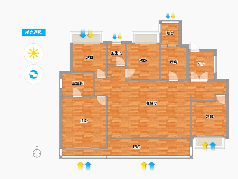 重庆-重庆市-中粮中央公园祥云套内113m²2-124.21-户型库-采光通风