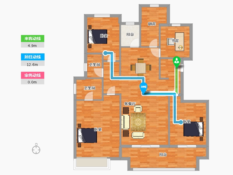 陕西省-西安市-华润置地未来城市DK-3：5号楼148㎡-119.60-户型库-动静线