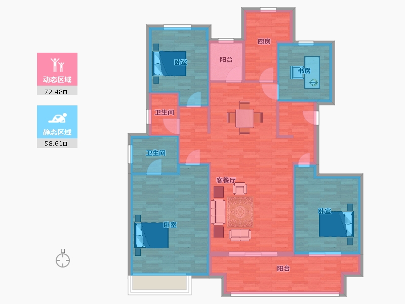 陕西省-西安市-华润置地未来城市DK-3：5号楼148㎡-119.60-户型库-动静分区